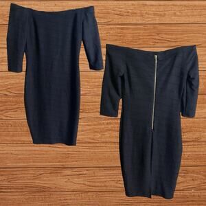 Premier Amour Little Black Dress SZ 10 Off the Shoulder Diamond Pattern Bodycon